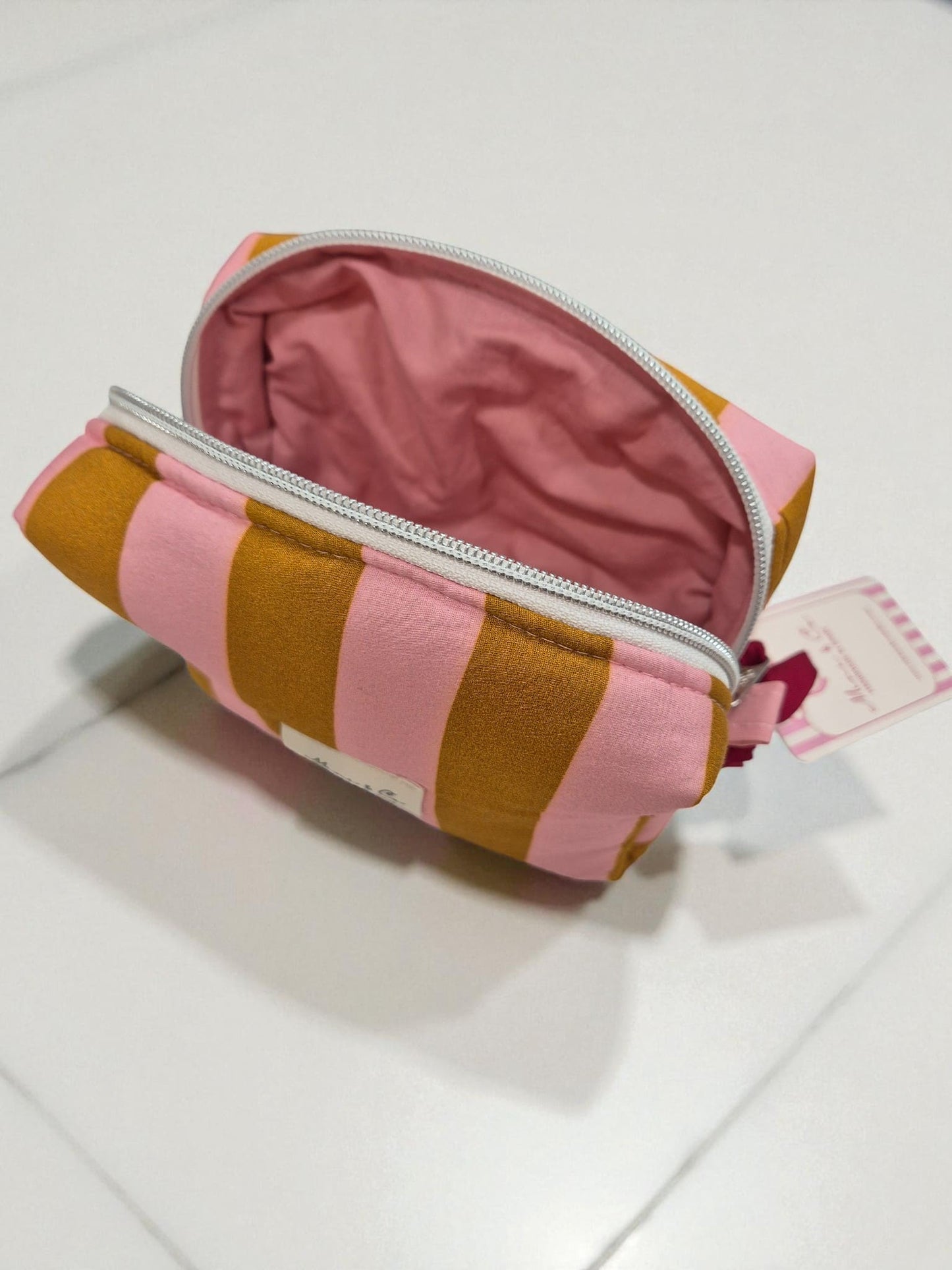 Neceser pequeño rayas rosas y marrones