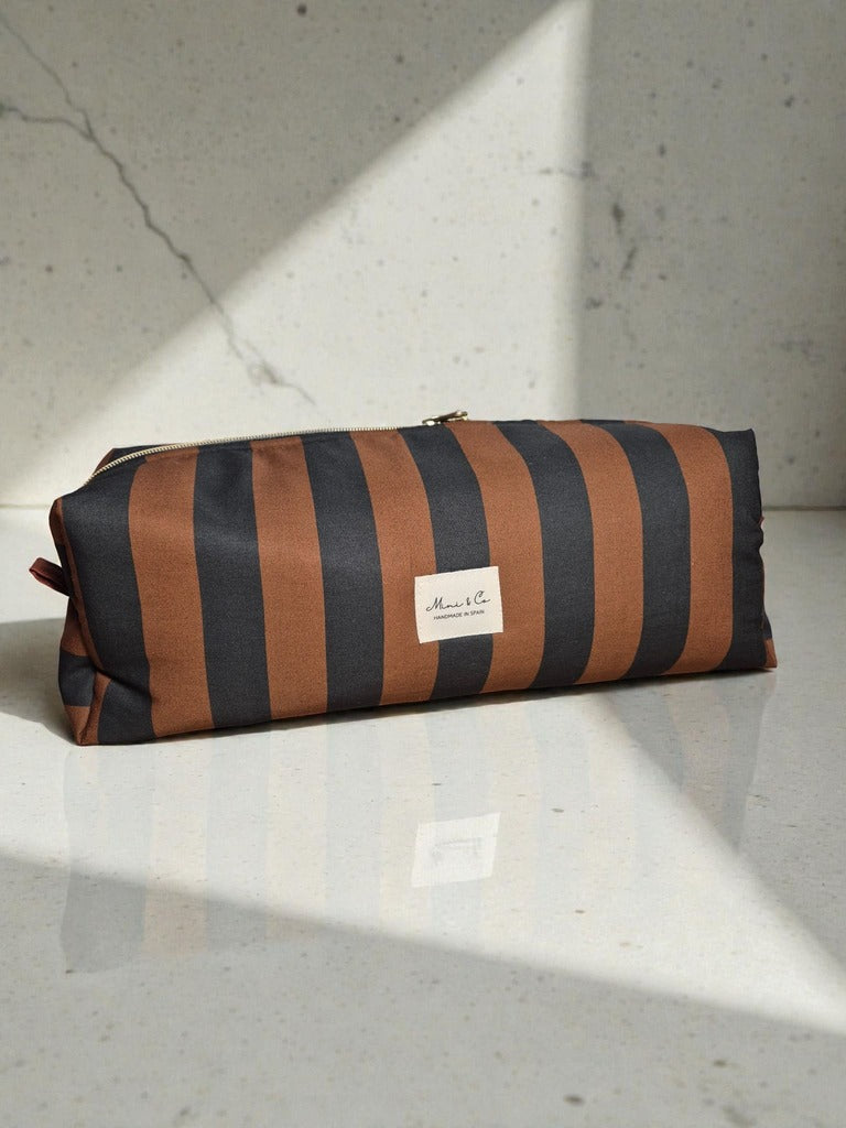 Neceser XXL rayas negro y marrón