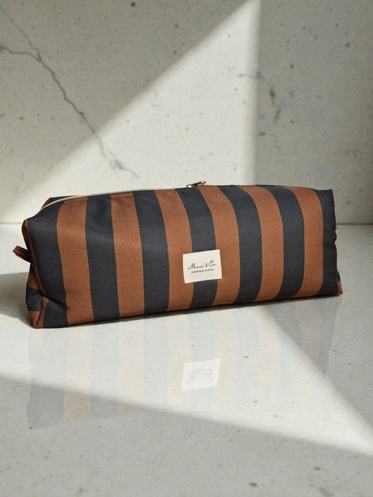 Neceser XXL rayas negro y marrón