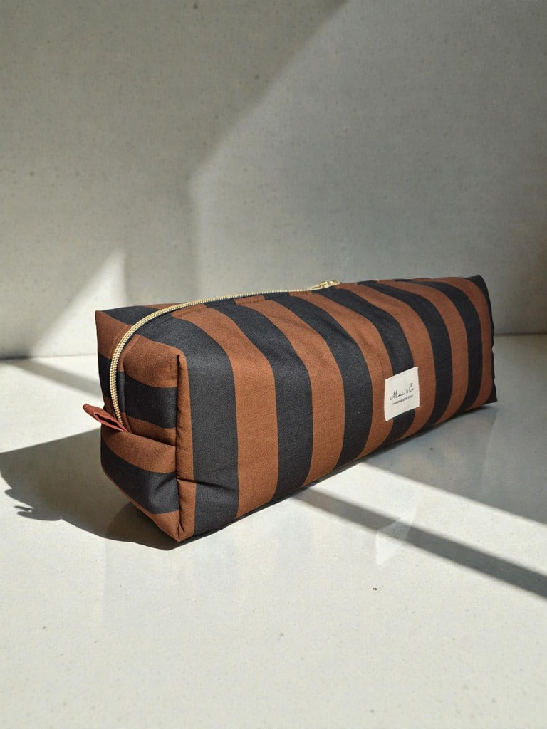 Neceser XXL rayas negro y marrón