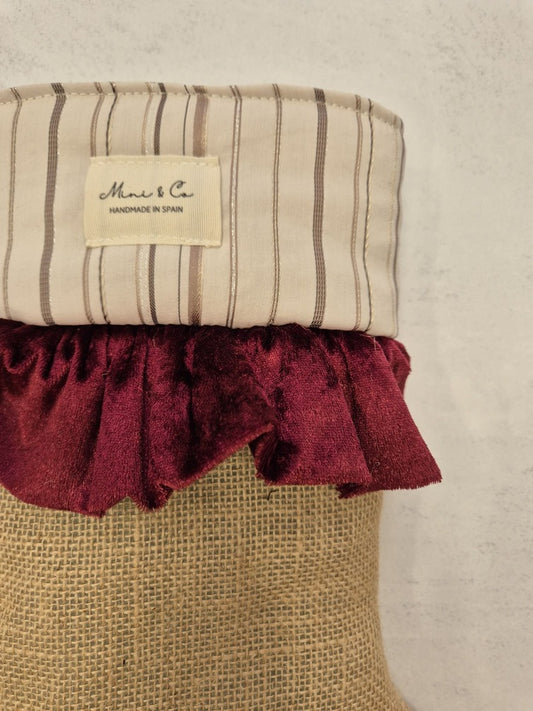 Bota navidad terciopelo granate