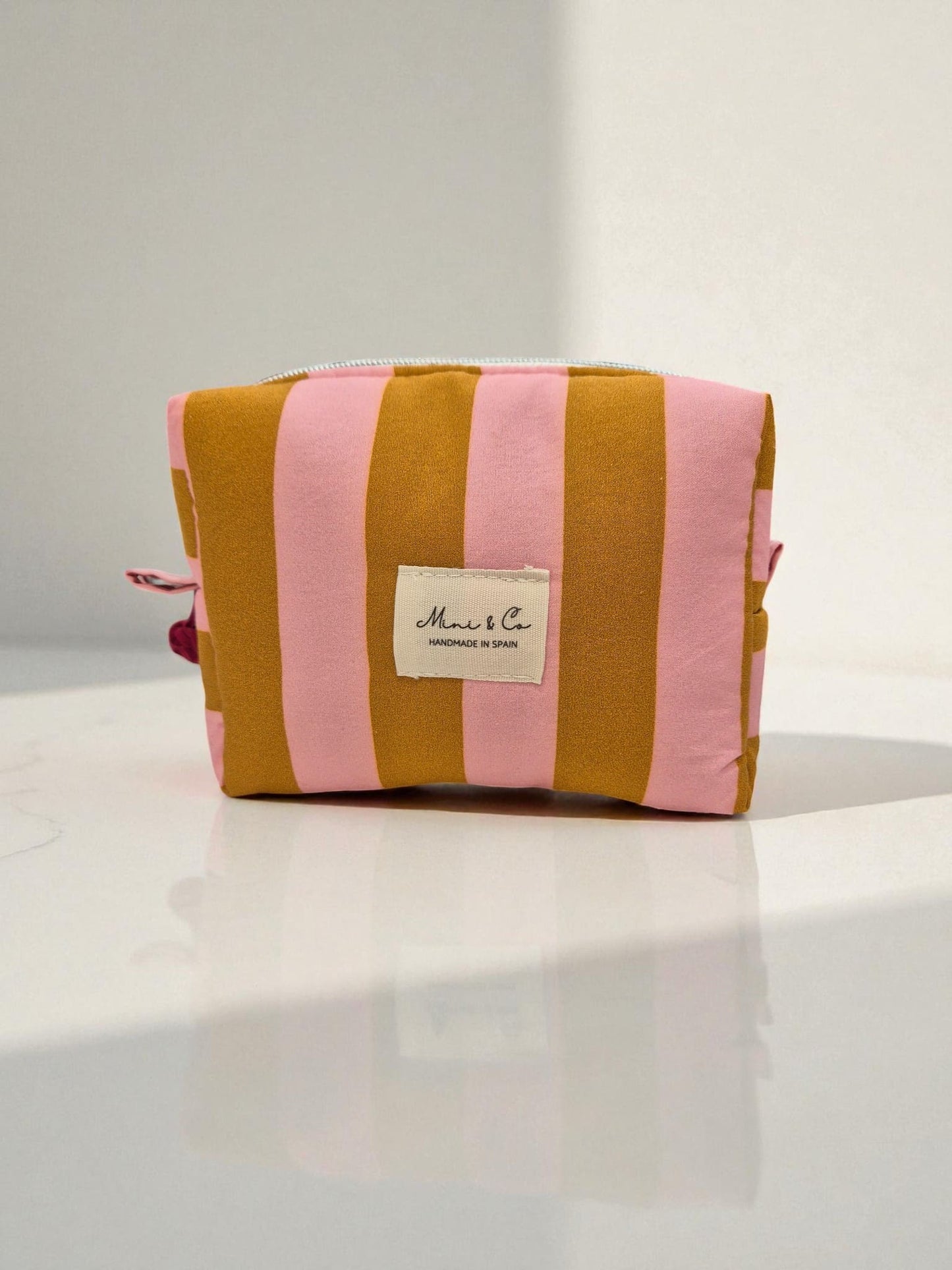 Neceser pequeño rayas rosas y marrones