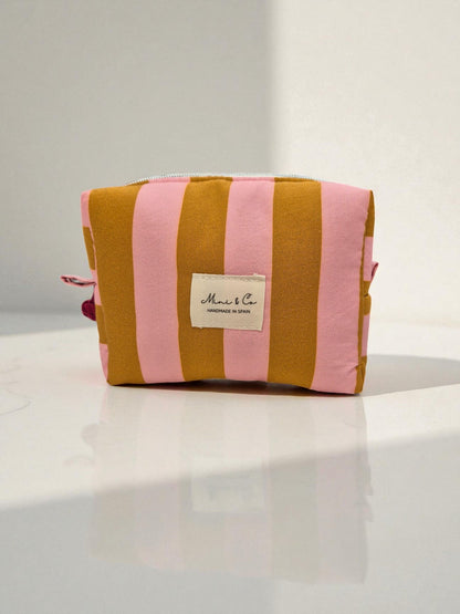 Neceser pequeño rayas rosas y marrones