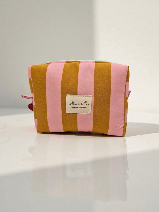 Neceser pequeño rayas rosas y marrones