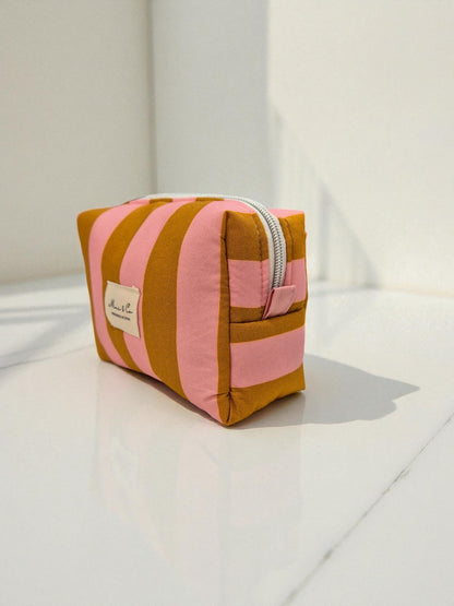 Neceser pequeño rayas rosas y marrones