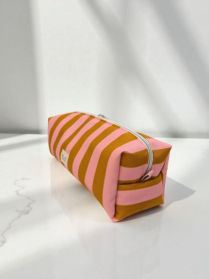 Neceser XXL rayas marrón y rosa