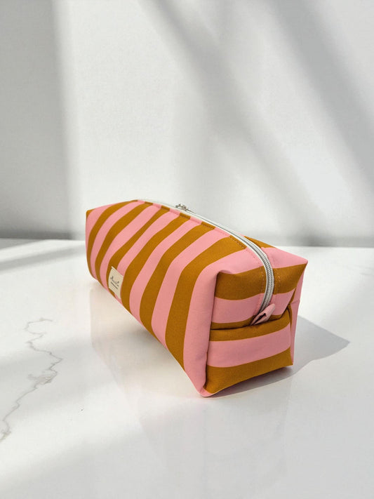 Neceser XXL rayas marrón y rosa