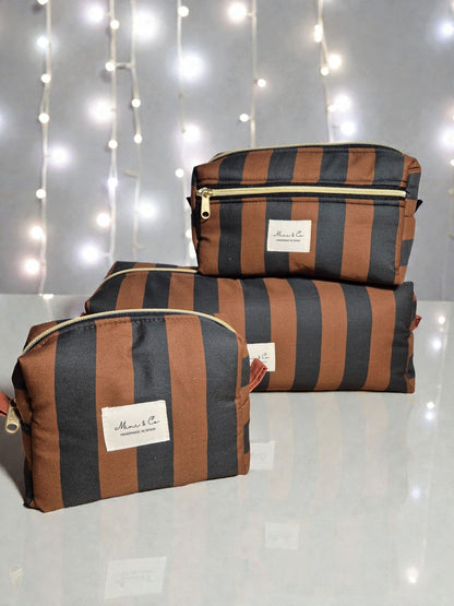 Neceser grande rayas negro y marrón