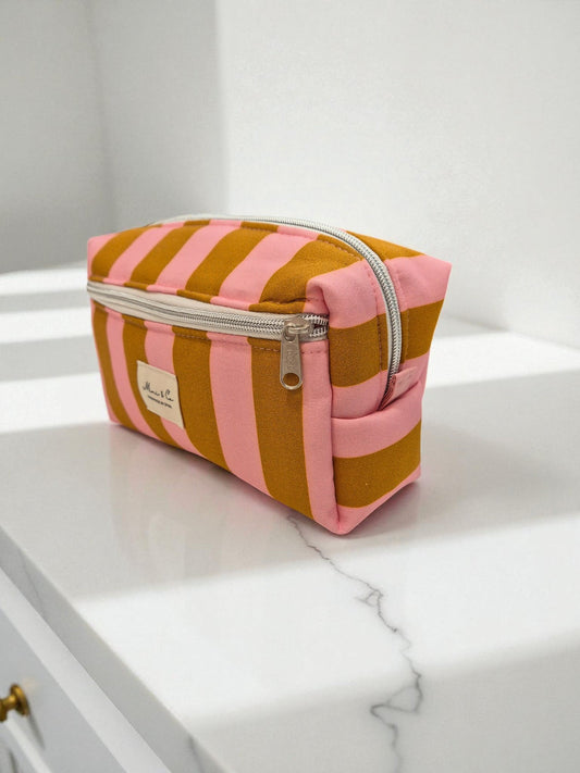 Neceser grande marrón y rosa